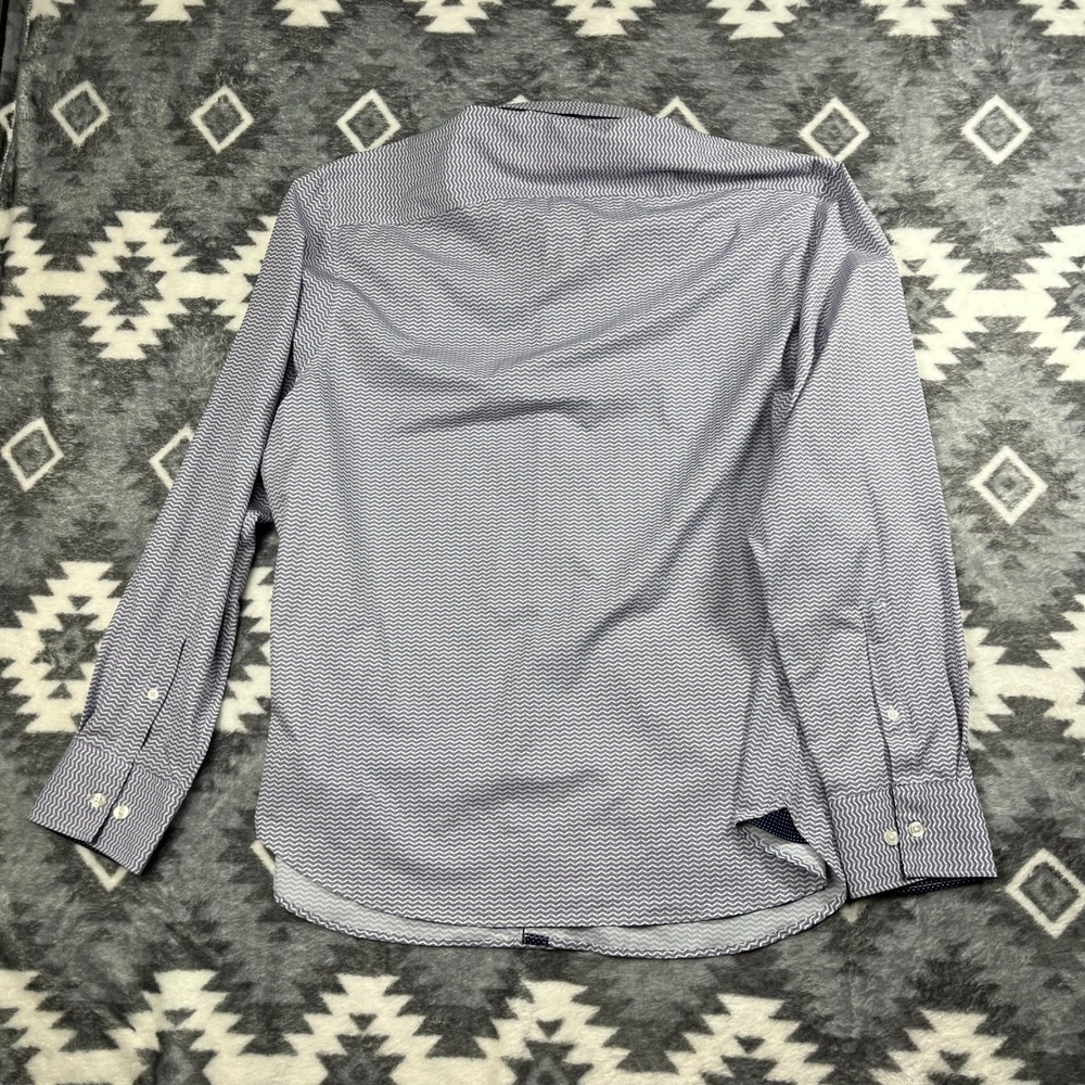 Con.Struct Mens XL Slim Fit 4-Way Stretch Chevron Button Down Shirt Navy White - Picture 8 of 10